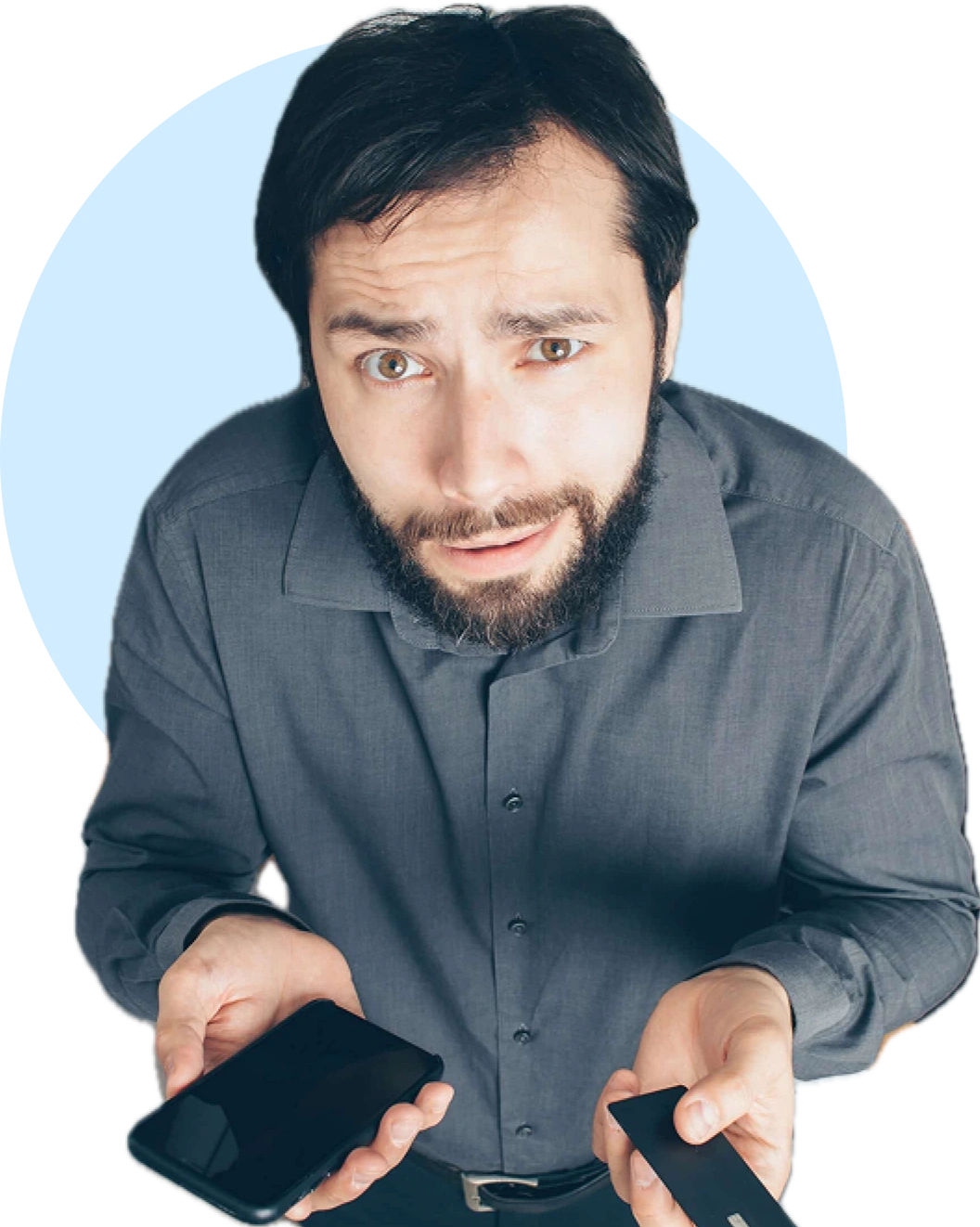 Man with card and phone